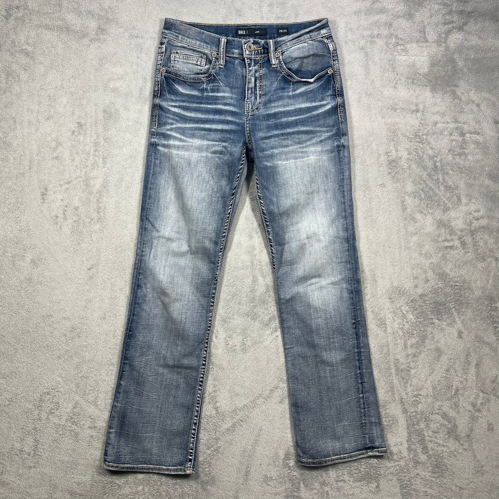 BKE Jake Jeans Mens 29(28)x32(30) Blue Straight Leg Whiskered Denim